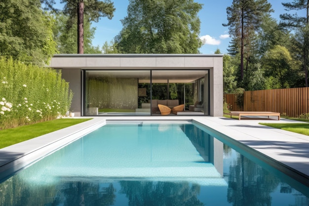 La piscine et la maison sont conçues par architecte.