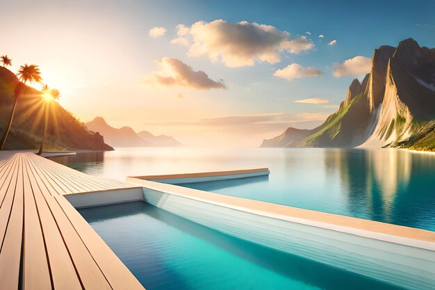 Photo une piscine avec une montagne en arrière-plan