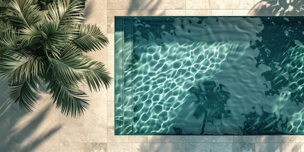 Photo une piscine avec un palmier et un palmier dans le coin