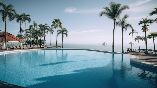 piscine avec palmiers et vue sur l'océan