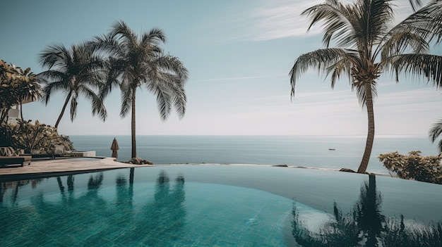 piscine avec palmiers et vue sur l'océan