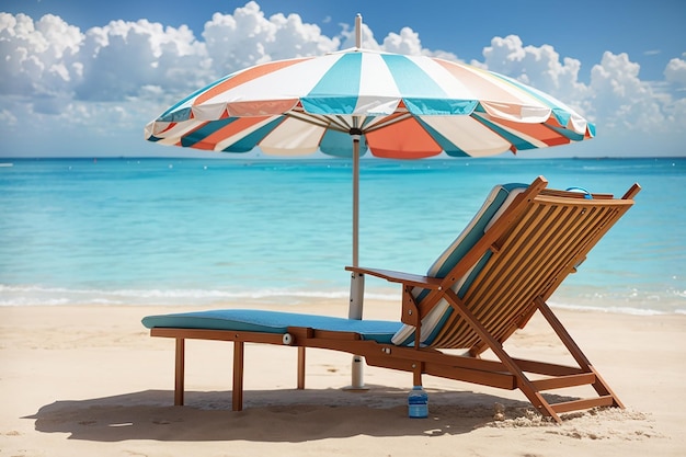 Piscine avec parapluie et chaise sur la plage