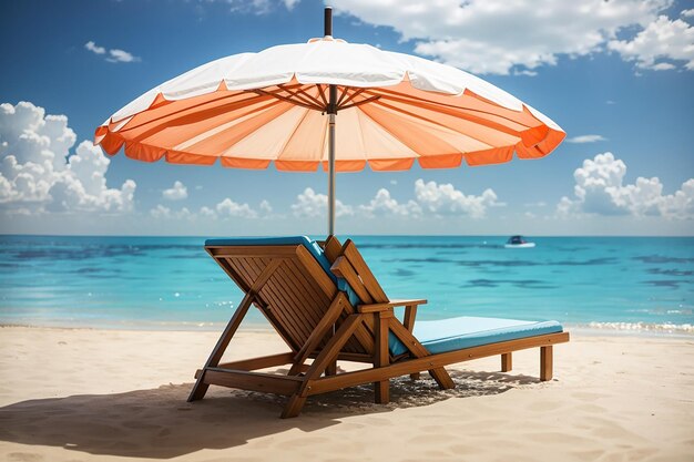 Piscine avec parapluie et chaise sur la plage