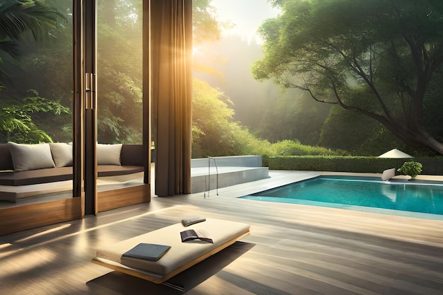 Une piscine avec vue sur le jardin