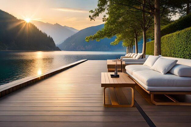 Une piscine avec vue sur la montagne en arrière-plan