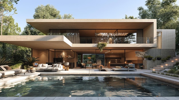 Piscine avec vue sur l'océan et fauteuils