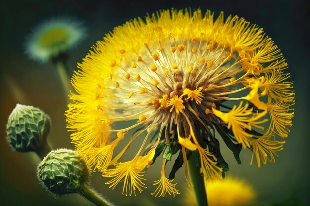 Pissenlit jaune vif parfumé avec des graines dans la nature ai générative