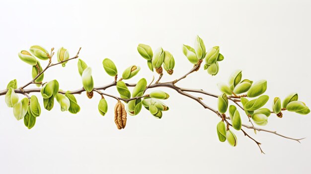 Pistaches avec une branche isolée sur fond blanc