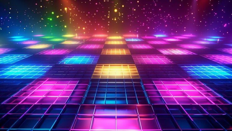 Photo une piste de danse disco éclairée avec des couleurs vives et des carreaux brillants