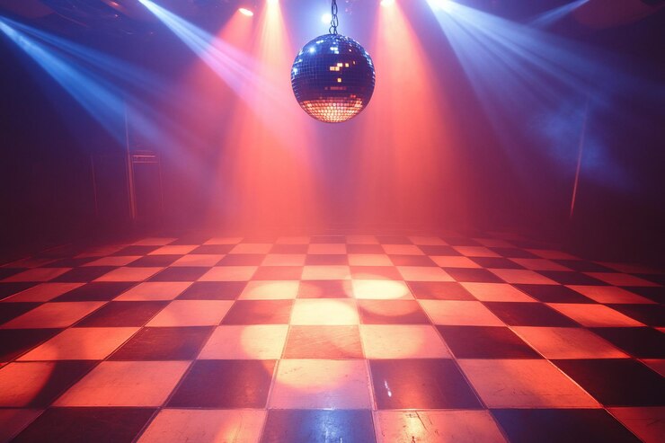Photo une piste de danse disco vibrante avec un fond de studio coloré