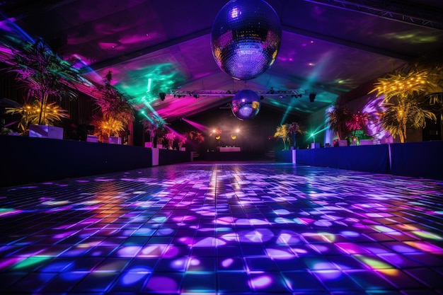 Une piste de danse avec des lumières de disco et une balle de disco