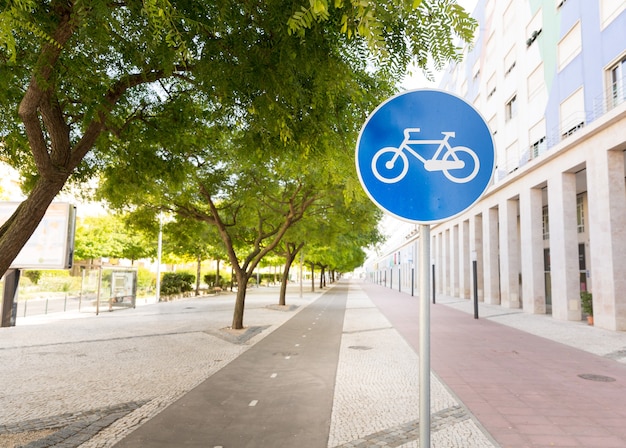 Piste pour cyclistes dans le parc au coucher du soleil