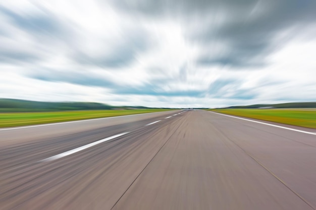 Piste de la route en mouvement affichage de la vitesse abstraite floue en perspective.