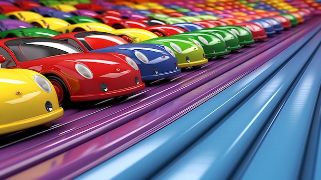 Photo une piste de voiture jouet colorée avec plusieurs générateurs d'ia colorés
