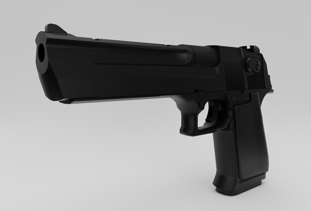 Pistolet arme rendu 3d minimal sur fond blanc