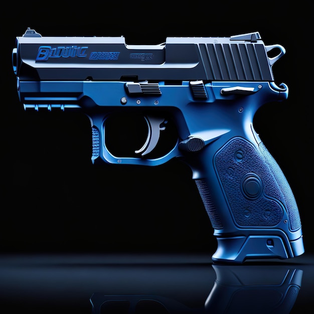 Pistolet bleu avec un design futuriste sur fond sombre IA générative