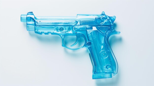 Pistolet à eau bleu transparent sur fond blanc