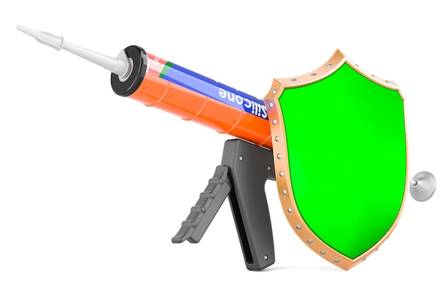 Photo pistolet d'étanchéité avec tube d'étanchéité en silicone avec rendu 3d du bouclier isolé sur fond blanc