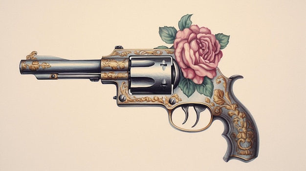 Un pistolet avec une fleur dessus