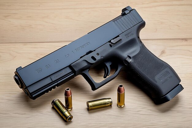 Photo pistolet glock 17 de 9 mm avec boîte à munitions