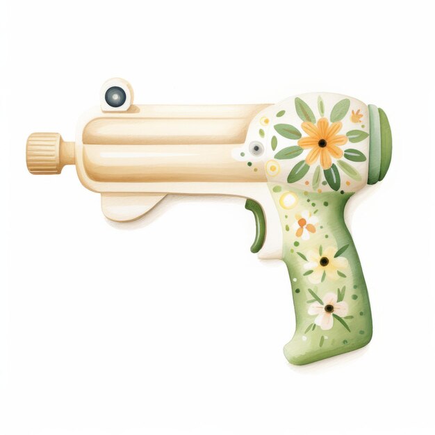 Photo pistolet d'illustration de dessin animé avec dessin de fleur verte