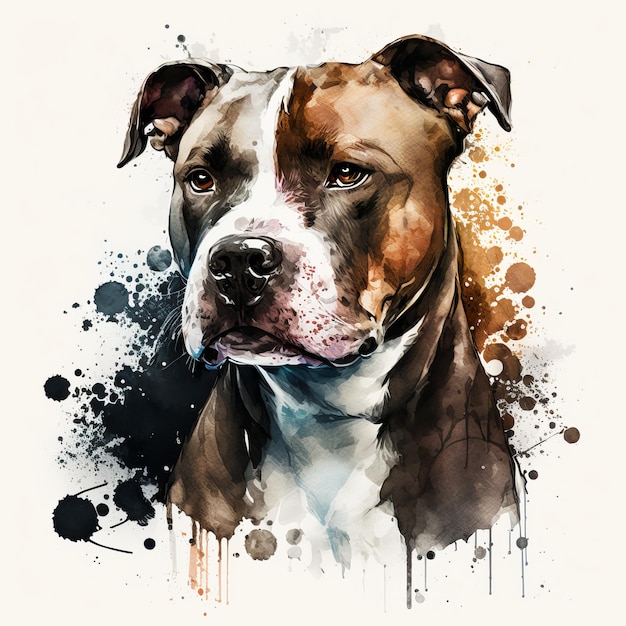 Pit Bull Dog Portrait Aquarelle Peinture Generative AI