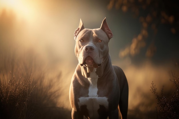 pit-bull en pose par une journée ensoleillée sur le terrain