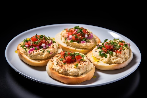 Photo pita avec du hummus sur une assiette blanche cuisine israélienne