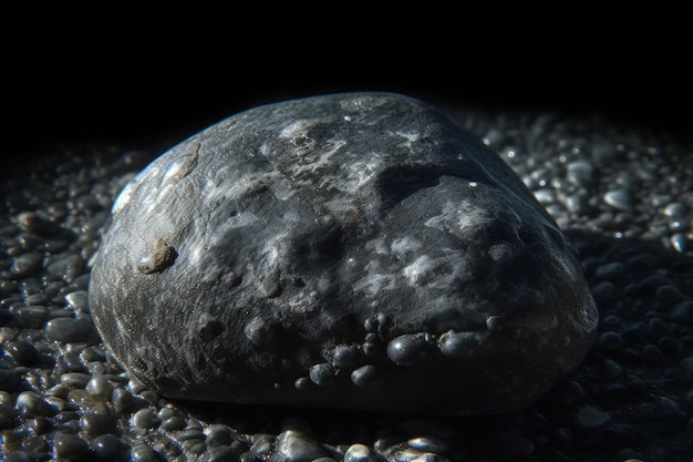 Pitchblende est une pierre naturelle précieuse rare sur un fond noir généré par l'IA.