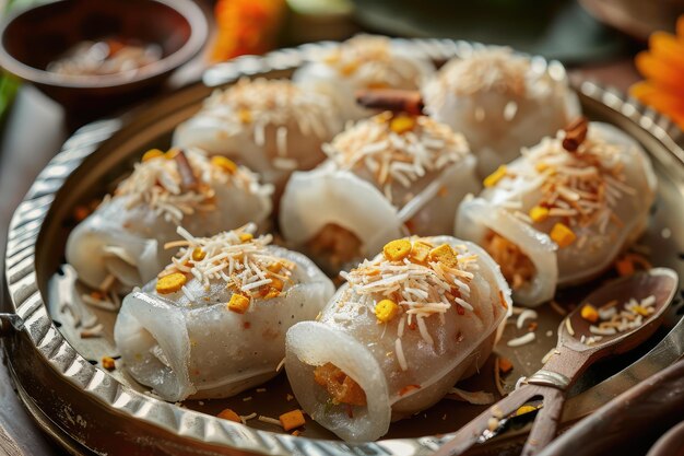 Pitha gâteaux de riz traditionnels du Bangladesh faits avec de la farine de riz et de la noix de coco