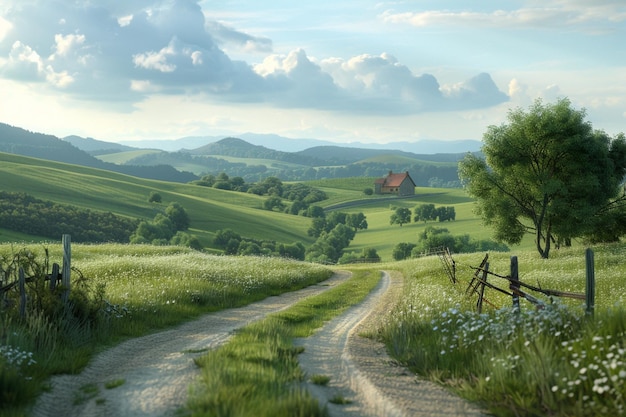 Photo une pittoresque route de campagne sinueuse à travers les vallées