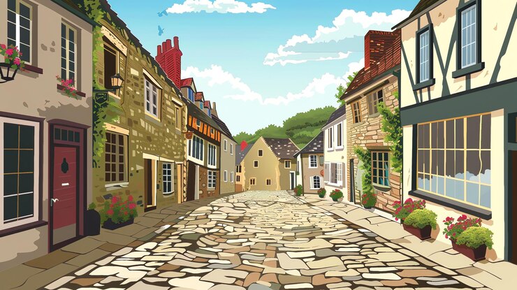 Photo une pittoresque rue pavée d'une ville européenne avec de charmantes maisons en pierre