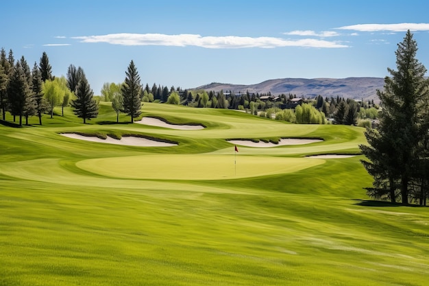 Un pittoresque terrain de golf avec un paysage verdoyant et des bunkers