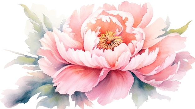 Une pivoine rose est représentée dans un style aquarelle.