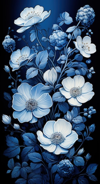 Pivoine rose fleurs beau fond floral en bleu