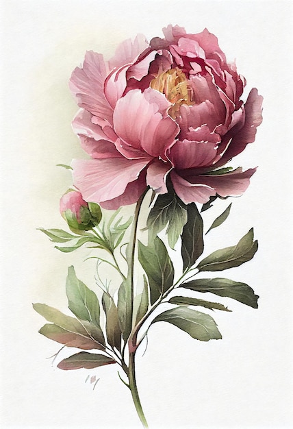 Une pivoine avec une tige verte et une fleur rose dessus.