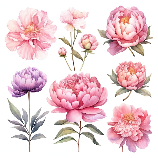 Pivoines aquarelles vibrantes sur fond blanc générées par IA