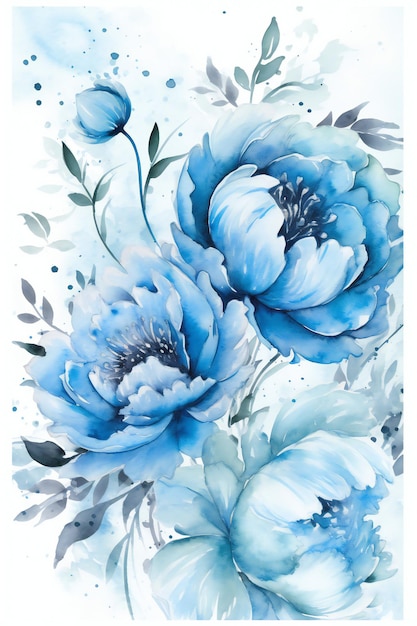 Pivoines bleues sur fond blanc