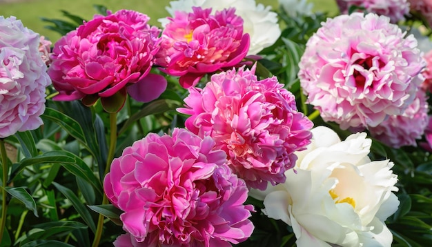 Pivoines fleurs fleurissant dans le jardin de pivoines