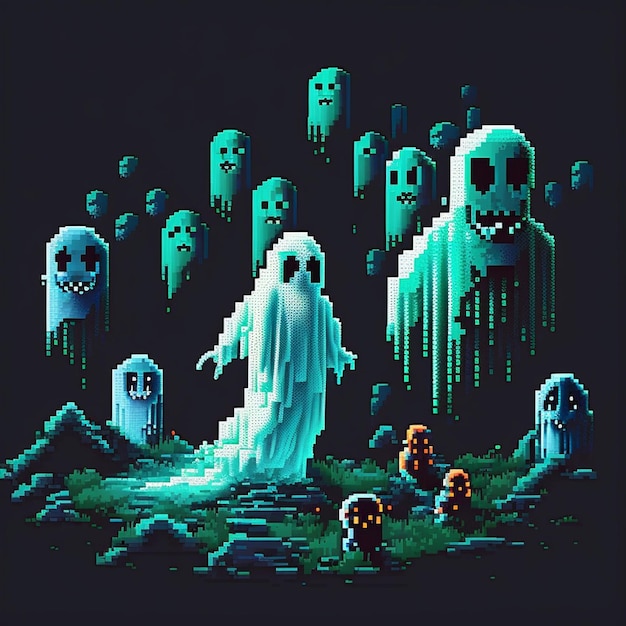 Pixel art d'un fantôme et d'un fantôme