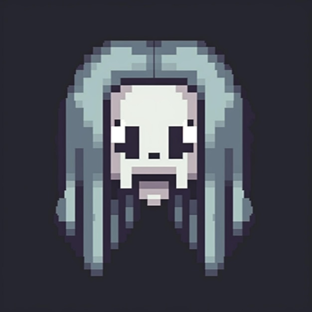 Un pixel art d'une fille aux cheveux longs et aux longs cheveux blancs.