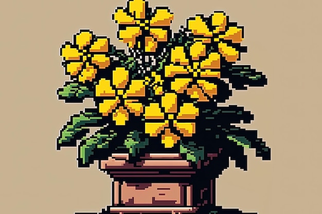 Pixel art fleurs jaunes fleur dans le style rétro pour le jeu 8 bits IA générative