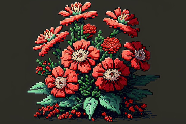 Pixel art fleurs rouges fleur dans le style rétro pour le jeu 8 bits IA générative