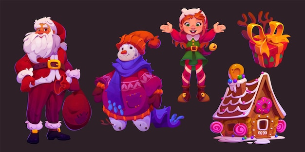Le pixel art présente une représentation du Père Noël un elfe un bonhomme de neige et un