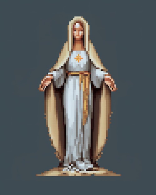 Pixel art d'une statue d'une vierge marie