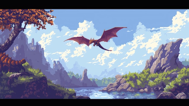Pixel dragon Style créatures mythiques fantaisie jeux numériques dessins divers sprites de pixels créatures générées par l'IA