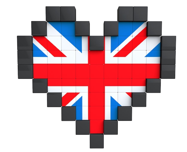 Pixel Heart comme drapeau du Royaume-Uni sur fond blanc