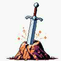 Photo pixelart de une épée en une roche