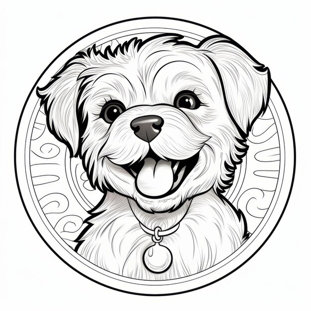 Photo pixlar pup une page de coloriage de pièces de monnaie charmante avec une jolie tête de chien en lignes noires audacieuses