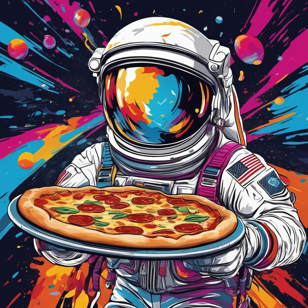 Photo pizza astronaute dans le cosmos créée avec un logiciel d'ia génératif